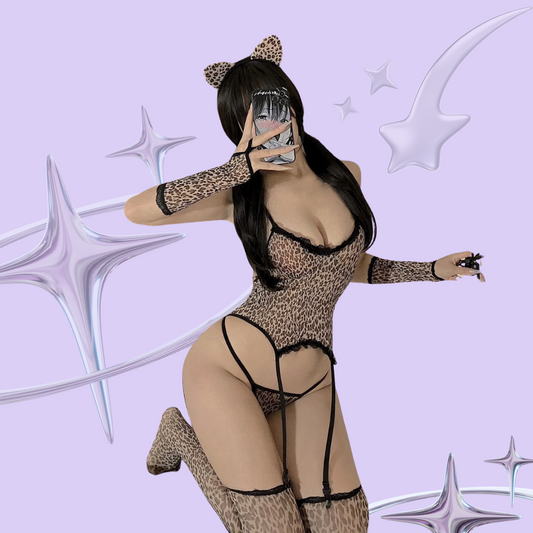 Leopard Print Sling Lingerie Set + Headband