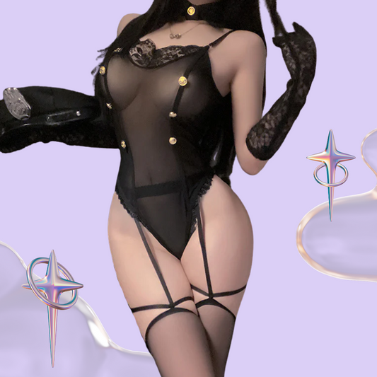 Black Police Officer Roleplay Lingerie Set – 3-Piece Set with Stockings