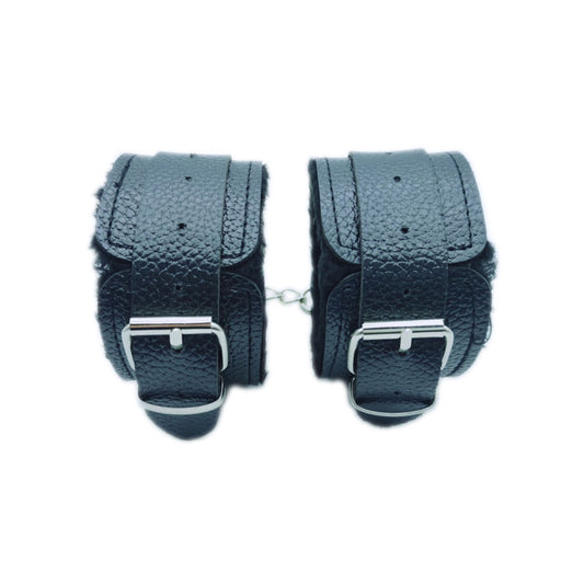 Classic PU Leather Bondage Cuffs – Soft Lined ; Adjustable Black