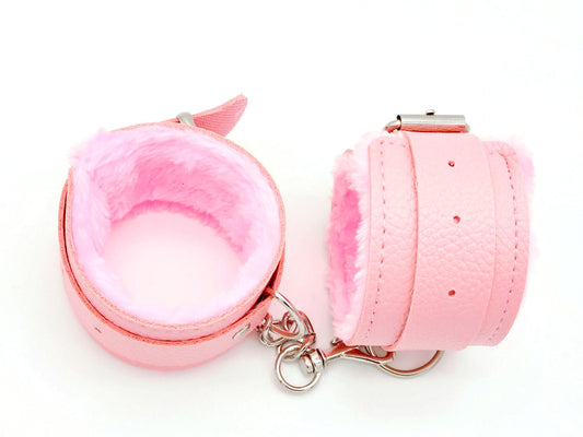 Classic PU Leather Bondage Cuffs – Soft Lined &; Adjustable - Pink