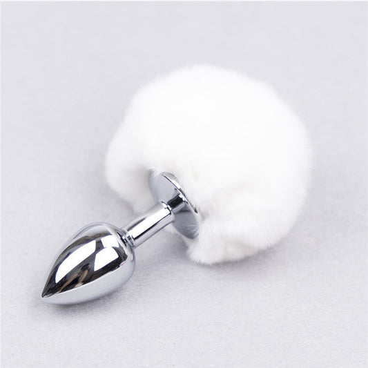 White Faux Fur Ribbit Tail Plug – Stainless Steel