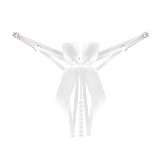 Crotchless Pearl Thong – One Size - White