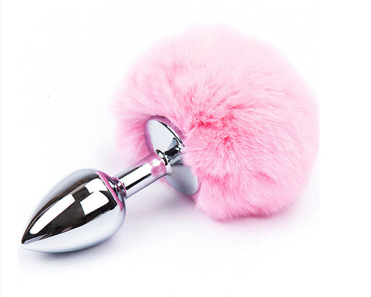 Pink Faux Fur Rabbit Tail Plug – Stainless Steel