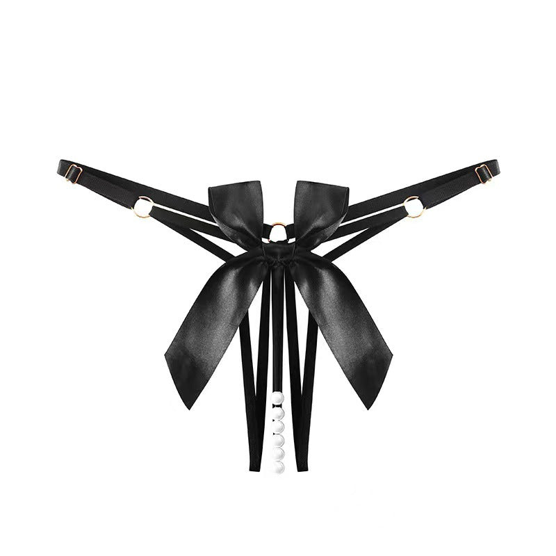 Crotchless Pearl Thong – One Size - Black