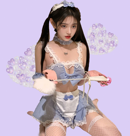 Blue Maid Lingerie Set – 5-Piece Gingham Fantasy