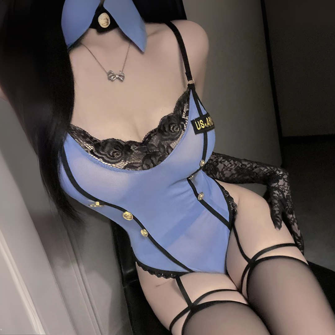 Blue Police Officer Roleplay Lingerie Set – 3-Piece with Stockings