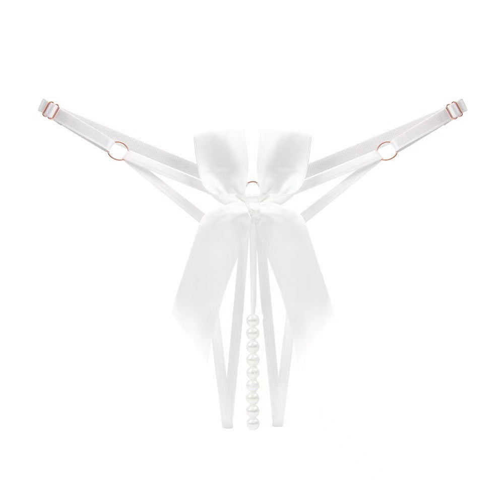 Crotchless Pearl Thong – One Size - White