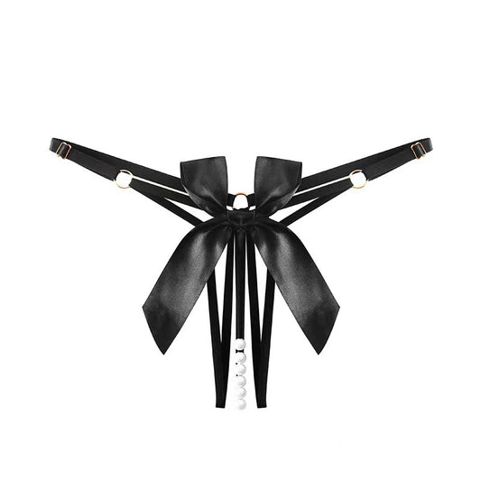 Crotchless Pearl Thong – One Size - Black